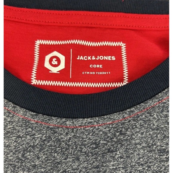 JACK & JONES Mens XL Core Colorblock T-Shirt Top Grey Red Large Logo UK Size NWT - Picture 4 of 11